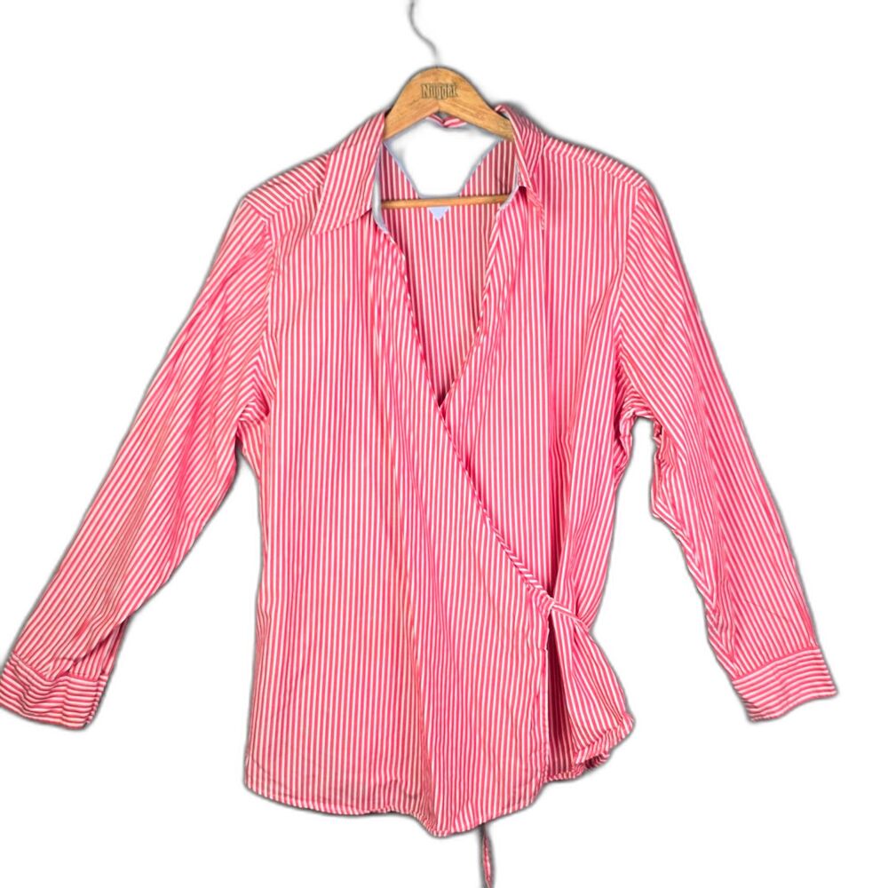 Tommy Hilfiger Wrap Blouse Red White Stripe 2X Cotton Preppy Shirt